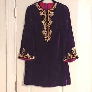 Vintage Purple Velvet & Gold Mini Dress